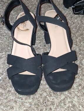 Soda Black Crisscross Block Heel Sandals